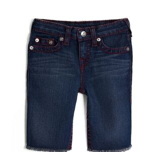 True Religion Kids Navy Denim Shorts with Red Stitching
